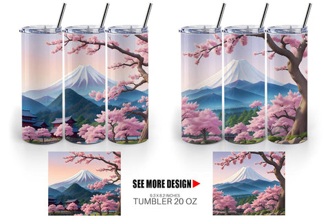 Tumbler Wrap Sakura Trees Mount Fuji Sublimation artnoy 