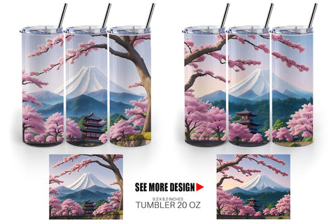 Tumbler Wrap Sakura Trees Mount Fuji Sublimation artnoy 