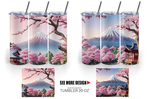 Tumbler Wrap Sakura Trees Mount Fuji Sublimation artnoy 