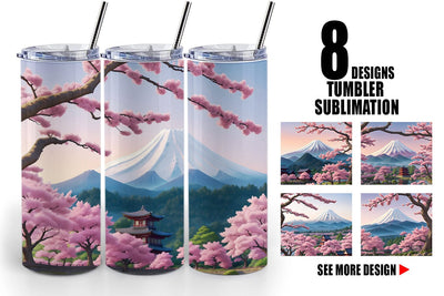 Tumbler Wrap Sakura Trees Mount Fuji Sublimation artnoy 