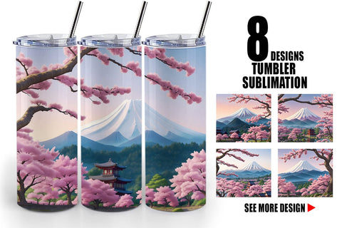 Tumbler Wrap Sakura Trees Mount Fuji Sublimation artnoy 