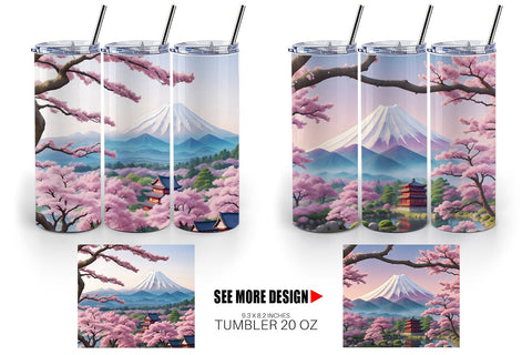 Tumbler Wrap Sakura Trees Mount Fuji Sublimation artnoy 