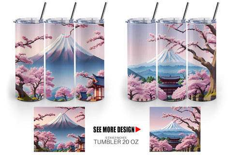 Tumbler Wrap Sakura Trees Mount Fuji Sublimation artnoy 