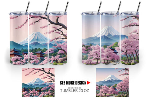 Tumbler Wrap Sakura Trees Mount Fuji Sublimation artnoy 
