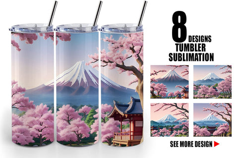 Tumbler Wrap Sakura Trees Mount Fuji Sublimation artnoy 
