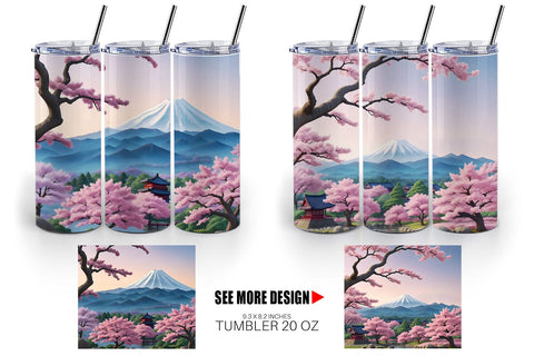 Tumbler Wrap Sakura Trees Mount Fuji Sublimation artnoy 