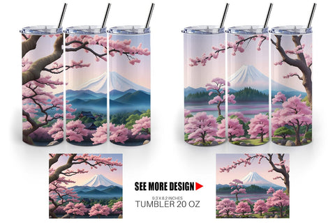 Tumbler Wrap Sakura Trees Mount Fuji Sublimation artnoy 