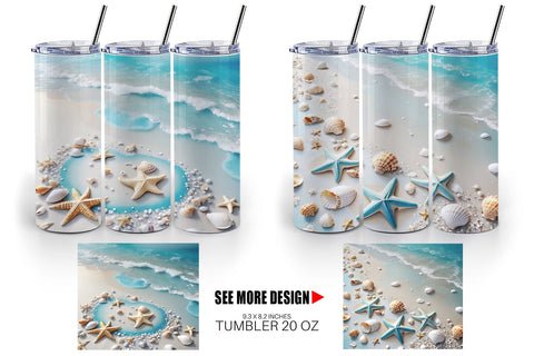 Tumbler Wrap Sandy Beach and Seashells Sublimation artnoy 