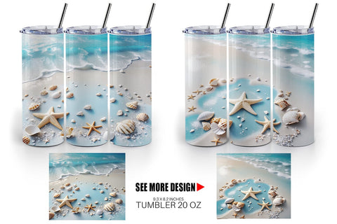 Tumbler Wrap Sandy Beach and Seashells Sublimation artnoy 