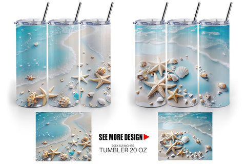 Tumbler Wrap Sandy Beach and Seashells Sublimation artnoy 