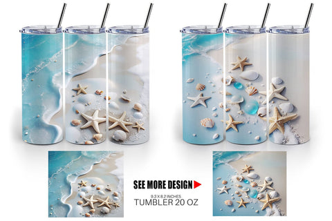 Tumbler Wrap Sandy Beach and Seashells Sublimation artnoy 