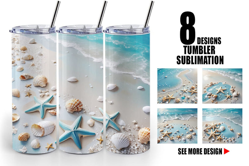 Tumbler Wrap Sandy Beach and Seashells Sublimation artnoy 