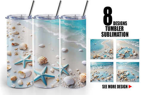 Tumbler Wrap Sandy Beach and Seashells Sublimation artnoy 