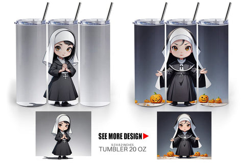 Tumbler Wrap Scary Halloween Nun Sublimation artnoy 