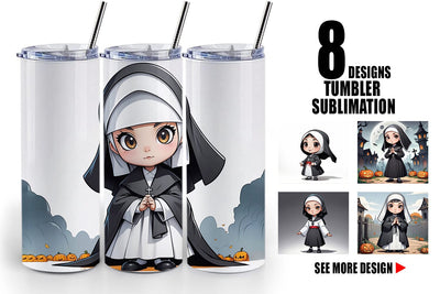 Tumbler Wrap Scary Halloween Nun Sublimation artnoy 