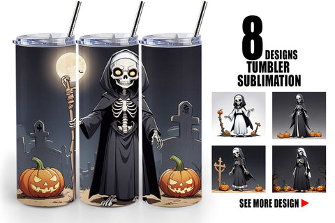 Tumbler Wrap Scary Skeleton Nun Sublimation artnoy 