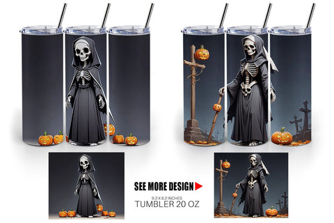 Tumbler Wrap Scary Skeleton Nun Sublimation artnoy 