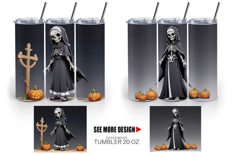 Tumbler Wrap Scary Skeleton Nun Sublimation artnoy 