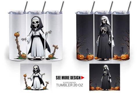 Tumbler Wrap Scary Skeleton Nun Sublimation artnoy 