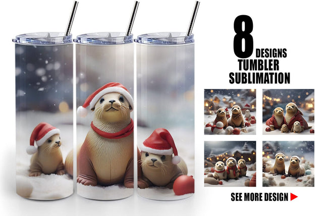 Tumbler Wrap Sea Lion Christmas Sublimation artnoy 