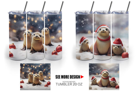 Tumbler Wrap Sea Lion Christmas Sublimation artnoy 