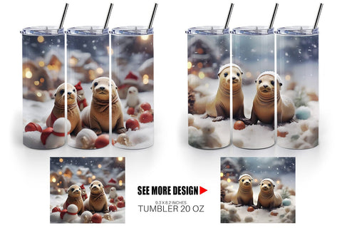 Tumbler Wrap Sea Lion Christmas Sublimation artnoy 