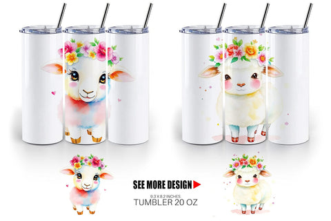 Tumbler Wrap Sheep with Floral Crowns Sublimation artnoy 