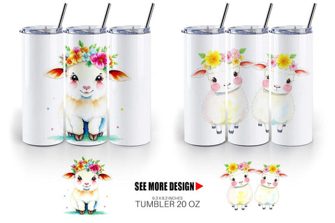 Tumbler Wrap Sheep with Floral Crowns Sublimation artnoy 