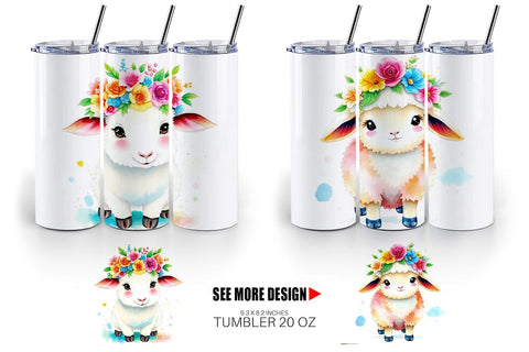 Tumbler Wrap Sheep with Floral Crowns Sublimation artnoy 