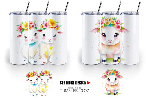 Tumbler Wrap Sheep with Floral Crowns Sublimation artnoy 