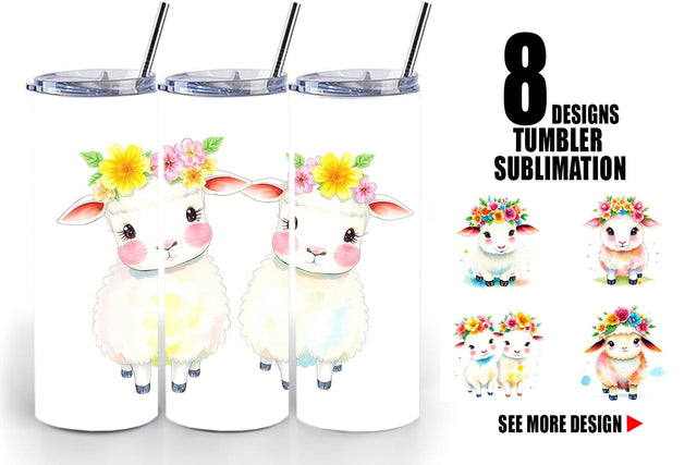 Tumbler Wrap Sheep with Floral Crowns Sublimation artnoy 