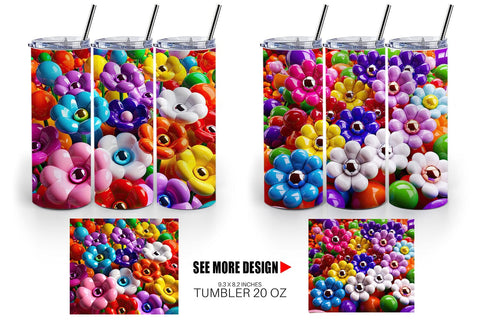 Tumbler Wrap Shiny 3D Flowers Sublimation artnoy 