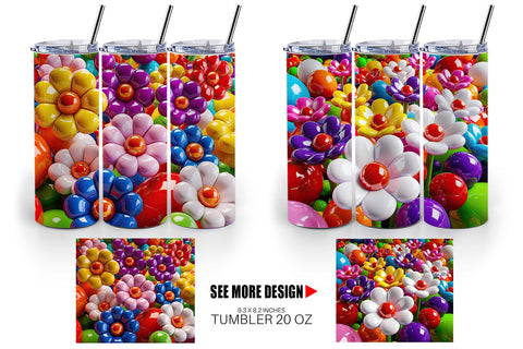 Tumbler Wrap Shiny 3D Flowers Sublimation artnoy 