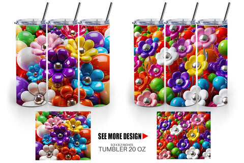 Tumbler Wrap Shiny 3D Flowers Sublimation artnoy 