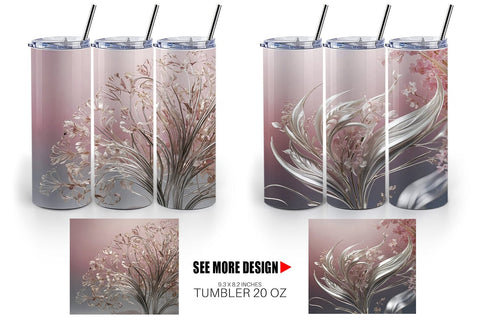 Tumbler Wrap Silver and Pink Plants Sublimation artnoy 