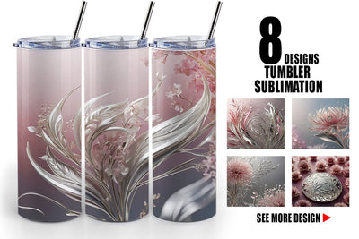 Tumbler Wrap Silver and Pink Plants Sublimation artnoy 