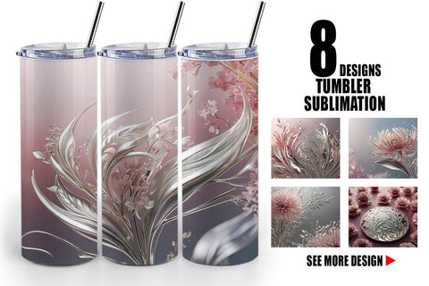 Tumbler Wrap Silver and Pink Plants Sublimation artnoy 