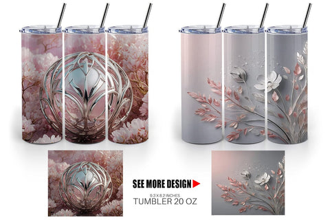 Tumbler Wrap Silver and Pink Plants Sublimation artnoy 
