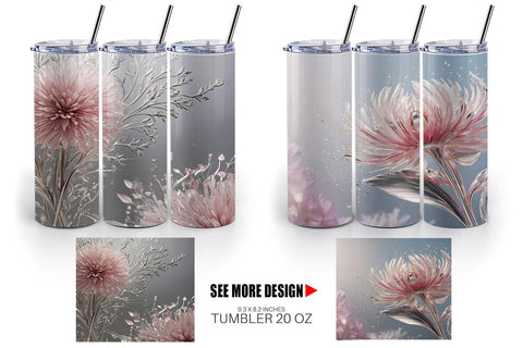 Tumbler Wrap Silver and Pink Plants Sublimation artnoy 