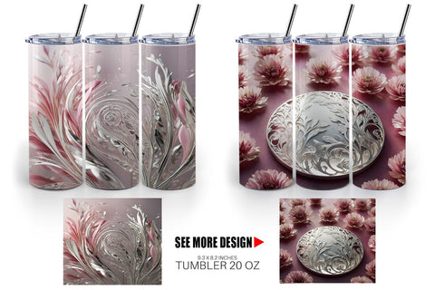 Tumbler Wrap Silver and Pink Plants Sublimation artnoy 