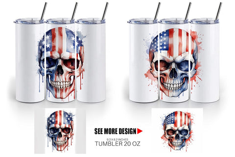 Tumbler Wrap Skull 4th of July Sublimation artnoy 