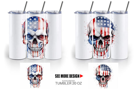 Tumbler Wrap Skull 4th of July Sublimation artnoy 
