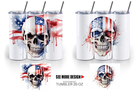 Tumbler Wrap Skull 4th of July Sublimation artnoy 