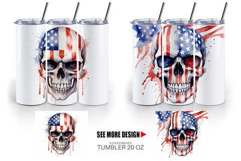 Tumbler Wrap Skull 4th of July Sublimation artnoy 