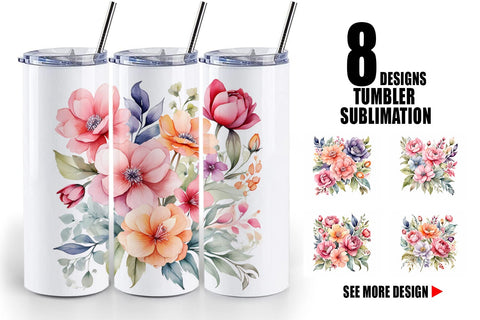 Tumbler Wrap Spring Flowers Bouquet Sublimation artnoy 