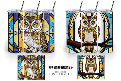 Tumbler Wrap Stained Glass Owl Sublimation artnoy 