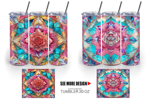Tumbler Wrap Stained Glass Rose Flower Sublimation artnoy 