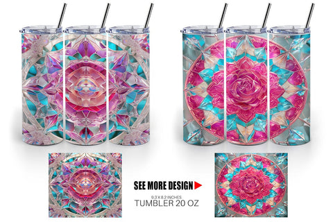 Tumbler Wrap Stained Glass Rose Flower Sublimation artnoy 