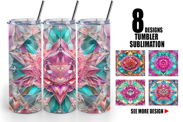 Tumbler Wrap Stained Glass Rose Flower Sublimation artnoy 