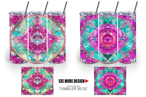 Tumbler Wrap Stained Glass Rose Flower Sublimation artnoy 